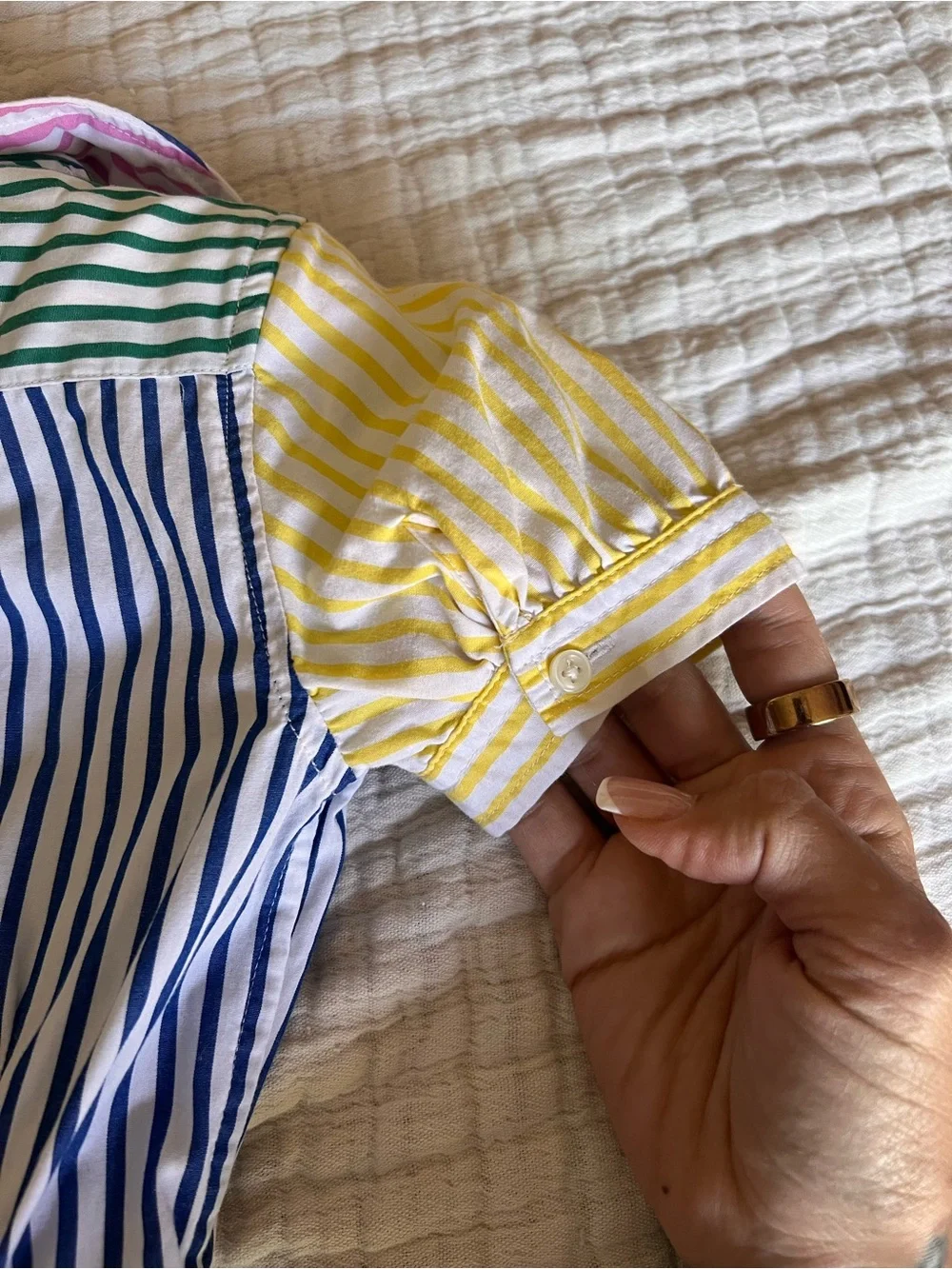 Ralph Lauren Girls Multistripe Shirt Dress in Blue, Green, Yellow & Pink